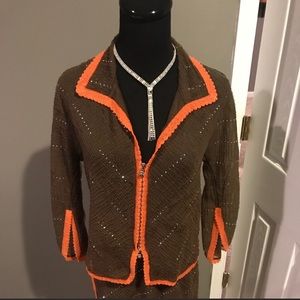 Vintage Fendi Brown and Orange Silver Studded Jacket and Skirt Set